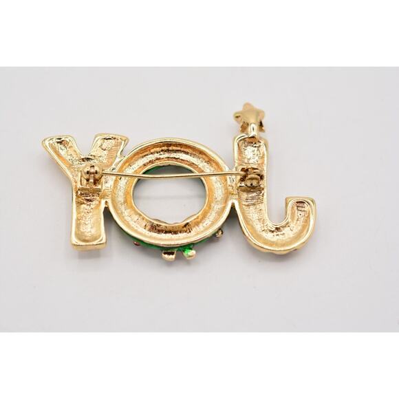 Vintage Christmas JOY Pin Brooch Wreath Enamel Candy Cane Holiday NOS 80s BinA9 - Picture 11 of 12